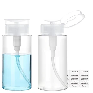 Push Down Pump Dispenser, 3.4oz Clear Pump Bottles with Alcohol, Acetone, Nail Polish Remover, Makeup Remover, Toner Stickers Empty Push Top Container for Liquid (100ml-2Pack) Push Down Pump Dispenser, 3.4oz Clear Pump Bottles with Alcohol, Acetone, Nail Polish Remover, Makeup Remover, Toner Stickers Empty Push Top Container for Liquid (100ml-2Pack)