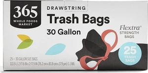365 by Whole Foods Market, Flextra Strength Drawstring Trash Bags, 30 Gallon, 25 Count 365 by Whole Foods Market, Flextra Strength Drawstring Trash Bags, 30 Gallon, 25 Count