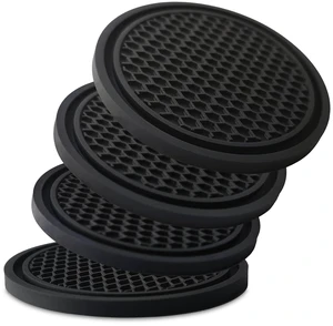 4-Pack Car Cup Holder Coasters - Non-Slip, 2.75-Inch, Black 4-Pack Car Cup Holder Coasters - Non-Slip, 2.75-Inch, Black