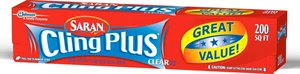 Saran Cling Plus Clear Plastic Wrap, Food Storage, Easy Dispense, 200 Sq Ft Roll Saran Cling Plus Clear Plastic Wrap, Food Storage, Easy Dispense, 200 Sq Ft Roll
