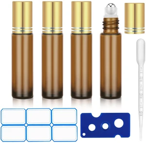 DTDNZKN 4 Pcs 0.34 Oz (10ml) Essential Oil Roller Bottles, Glass, Refillable for Travel, Perfume, Leak-proof Roll-on Bottles with Stainless Steel Roller Balls, Caps and Labels DTDNZKN 4 Pcs 0.34 Oz (10ml) Essential Oil Roller Bottles, Glass, Refillable for Travel, Perfume, Leak-proof Roll-on Bottles with Stainless Steel Roller Balls, Caps and Labels