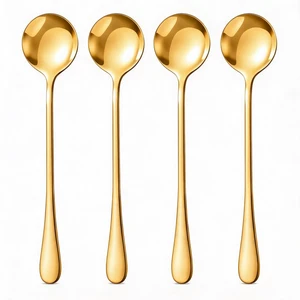 Long Handle Coffee Spoons, Set of 4, 7.28-Inch Gold Stirring Spoons Long Handle Coffee Spoons, Set of 4, 7.28-Inch Gold Stirring Spoons