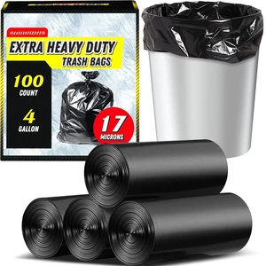 100 Count 17 Micron Extra Heavy Duty 4 Gallon Trash Bags | Sturdy & Tear-Resistant Small Trash Bags for Bathroom & Kitchen 100 Count 17 Micron Extra Heavy Duty 4 Gallon Trash Bags | Sturdy & Tear-Resistant Small Trash Bags for Bathroom & Kitchen