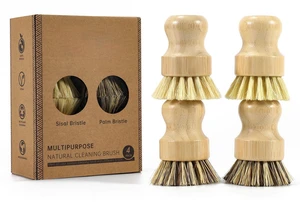4 Pack Bamboo Dish Brush Set, Natural Palm Dish Scrubber for Pots and Vegetables, Sisal Bristle Bamboo Scrub Brush for Cleaning Dishes and Pans 4 Pack Bamboo Dish Brush Set, Natural Palm Dish Scrubber for Pots and Vegetables, Sisal Bristle Bamboo Scrub Brush for Cleaning Dishes and Pans