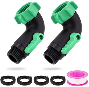 2 Pack 90 Degree Hose Elbow with Shut Off Valve, 3/4-Inch GHT 90 Degree Water Hose Elbow for RV, Heavy Duty Plastic Garden Hose Connector with 1 Teflon Tape and 4 Extra Rubber Washers 2 Pack 90 Degree Hose Elbow with Shut Off Valve, 3/4-Inch GHT 90 Degree Water Hose Elbow for RV, Heavy Duty Plastic Garden Hose Connector with 1 Teflon Tape and 4 Extra Rubber Washers