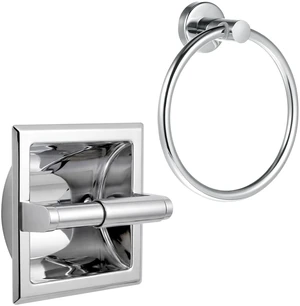 2 Pcs Polished Chrome Recessed Toilet Paper Holder and Towel Ring Set, Stainless Steel Bathroom Hardware, Wall Mount Pivoting Toilet Paper Dispenser & Heavy Duty Towel Roll Holder 2 Pcs Polished Chrome Recessed Toilet Paper Holder and Towel Ring Set, Stainless Steel Bathroom Hardware, Wall Mount Pivoting Toilet Paper Dispenser & Heavy Duty Towel Roll Holder