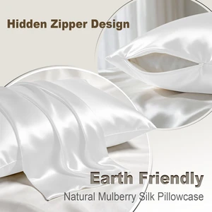 White Silk Pillow Cases Standard Size with Hidden Zipper | 19 Momme Mulberry Silk Pillowcase for Skin and Hair, Anti-Acne, Hypoallergenic, Cooling, Beauty Sleep, Gifts for Women White Silk Pillow Cases Standard Size with Hidden Zipper | 19 Momme Mulberry Silk Pillowcase for Skin and Hair, Anti-Acne, Hypoallergenic, Cooling, Beauty Sleep, Gifts for Women