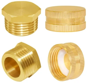 4 Pack Brass 3/4"GHT Garden Hose Plugs Caps Kit | 2PCS 3/4" GHT Male Plug + 2PCS 3/4" GHT Female Cap, Water Hose Fittings with Washers 4 Pack Brass 3/4"GHT Garden Hose Plugs Caps Kit | 2PCS 3/4" GHT Male Plug + 2PCS 3/4" GHT Female Cap, Water Hose Fittings with Washers