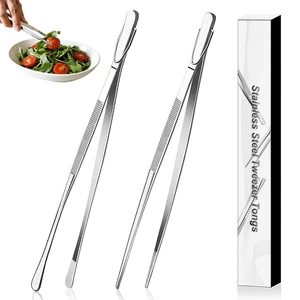 2 Pcs 12-Inch Stainless Steel Kitchen Tweezers, Dual-Tip Serrated Tongs with Hook - Heat-Resistant Non-Slip Cooking Tweezers for BBQ, Grilling, Plating & Serving 2 Pcs 12-Inch Stainless Steel Kitchen Tweezers, Dual-Tip Serrated Tongs with Hook - Heat-Resistant Non-Slip Cooking Tweezers for BBQ, Grilling, Plating & Serving