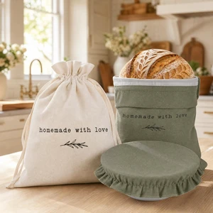 Beautiful Linen Bread Bag Set & Proofing Cover for Homemade Sourdough | Keeps Your Loaf Fresh for Days - Reusable, Easy to Clean and the Perfect Baking Accessories Beautiful Linen Bread Bag Set & Proofing Cover for Homemade Sourdough | Keeps Your Loaf Fresh for Days - Reusable, Easy to Clean and the Perfect Baking Accessories