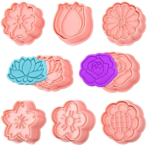 8 Pack Flower Cookie Cutters, 3D Cookie Cutter with Plunger Stamp | 8 Styles Spring Flowers Cookie Cutters with Cookie Stamps for Home Kitchen 8 Pack Flower Cookie Cutters, 3D Cookie Cutter with Plunger Stamp | 8 Styles Spring Flowers Cookie Cutters with Cookie Stamps for Home Kitchen