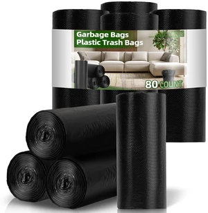 Black Trash Bags Bulk - 80 Count 4 Gallon Garbage Bags for Bathroom | Small Black Trash Bag for Kitchen, Bedroom, Car, Multi-purpose Garbage Can Liners for Office & Home Black Trash Bags Bulk - 80 Count 4 Gallon Garbage Bags for Bathroom | Small Black Trash Bag for Kitchen, Bedroom, Car, Multi-purpose Garbage Can Liners for Office & Home