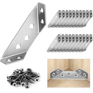 20Pcs Universal Stainless Steel Furniture Corner Connector, Angle Corner Bracket with Screws, Corner Braces, Corner Connectors for Shelves Wood Furniture Cabinets (20 Pcs) 20Pcs Universal Stainless Steel Furniture Corner Connector, Angle Corner Bracket with Screws, Corner Braces, Corner Connectors for Shelves Wood Furniture Cabinets (20 Pcs)