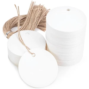 White Round Gift Tags with String, 120 Pack 2 inch | 300 GSM Cardstock, Pre-Punched Design, Natural Jute String, Retail Labels and Wedding Favors White Round Gift Tags with String, 120 Pack 2 inch | 300 GSM Cardstock, Pre-Punched Design, Natural Jute String, Retail Labels and Wedding Favors
