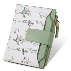Small Womens Wallet-soft Leather RFID Blocking Bifold Zipper Pocket Credit Card Purse-Floral Pattern Wallet with ID Window (green) Small Womens Wallet-soft Leather RFID Blocking Bifold Zipper Pocket Credit Card Purse-Floral Pattern Wallet with ID Window (green)