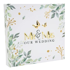 White Wedding Photo Album with Shiny Gold 3D Mr and Mrs Letters and Green Floral Decoration | 50 Photographs 4" x 6" White Wedding Photo Album with Shiny Gold 3D Mr and Mrs Letters and Green Floral Decoration | 50 Photographs 4" x 6"