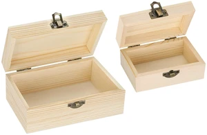 2 Pcs Unfinished Wood Boxes for DIY (Large+Small) | with Lid & Latch, Small Unpainted Keepsake Box for DIY Crafts, for Jewelry Beads Coins, Gift for Home Decor Organization 2 Pcs Unfinished Wood Boxes for DIY (Large+Small) | with Lid & Latch, Small Unpainted Keepsake Box for DIY Crafts, for Jewelry Beads Coins, Gift for Home Decor Organization