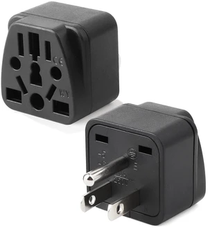2 Pack US Travel Plug Adapter, EU,UK,AU,in,CN,JP,Asia,Italy,Brazil to USA (Type B), 3 Prong Grounded USA Wall Plug Wall Outlet Power Charger Converter (Black) 2 Pack US Travel Plug Adapter, EU,UK,AU,in,CN,JP,Asia,Italy,Brazil to USA (Type B), 3 Prong Grounded USA Wall Plug Wall Outlet Power Charger Converter (Black)