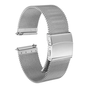 Stainless Steel Mesh Watch Band 22mm Width 1.8mm Thick Quick Release Metal Watch Strap Adjustable Fold Clasp Replacement Bands for Men Women, Silver Tone Stainless Steel Mesh Watch Band 22mm Width 1.8mm Thick Quick Release Metal Watch Strap Adjustable Fold Clasp Replacement Bands for Men Women, Silver Tone