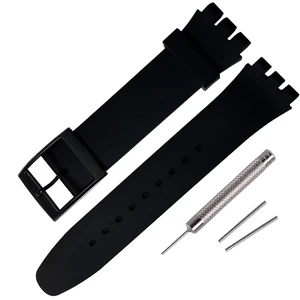 Rubber Watch Strap/Watch Band Replacement for Swatch (17mm, Black) Rubber Watch Strap/Watch Band Replacement for Swatch (17mm, Black)