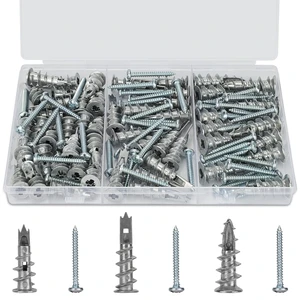 Zinc Self-Drilling Drywall Anchors with Screws Kit, 104 Pack 3 Size, 52 Heavy Duty Metal Wall Anchors and 52 Screws Zinc Self-Drilling Drywall Anchors with Screws Kit, 104 Pack 3 Size, 52 Heavy Duty Metal Wall Anchors and 52 Screws