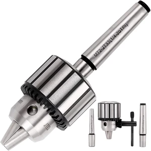 4-Piece 1/2-Inch Drill Chuck Set with Key and Morse Taper Arbors | Includes JT33-MT1 and JT33-MT2 arbors, 1/32-1/2-inch clamping range and 0.005-inch accuracy for lathes and drill presses. 4-Piece 1/2-Inch Drill Chuck Set with Key and Morse Taper Arbors | Includes JT33-MT1 and JT33-MT2 arbors, 1/32-1/2-inch clamping range and 0.005-inch accuracy for lathes and drill presses.