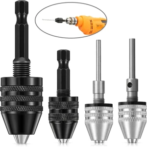 4 Pcs Keyless Drill Chuck for Impact Driver, 1/4, 1/8, 1/16 Inch | Hex and Round Shanks, Small Drill Chuck Adapter, Bit Adapter for Precision Work and Power Tools 4 Pcs Keyless Drill Chuck for Impact Driver, 1/4, 1/8, 1/16 Inch | Hex and Round Shanks, Small Drill Chuck Adapter, Bit Adapter for Precision Work and Power Tools
