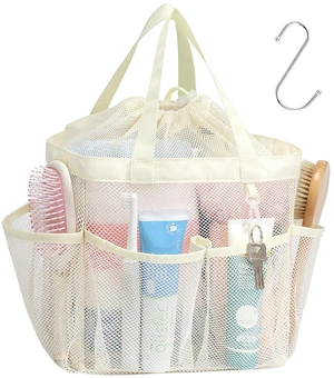 2-Handle Shower Bag for Dorm | 8 Deep Pockets, S-Hook, Quick-Dry Mesh, College Dorm Room Essentials for Girls, Camping, Gym, Travel & Bathroom, Butter White 2-Handle Shower Bag for Dorm | 8 Deep Pockets, S-Hook, Quick-Dry Mesh, College Dorm Room Essentials for Girls, Camping, Gym, Travel & Bathroom, Butter White