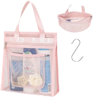 Zipper Gym Shower Bag for Travel, Pink | 3 Pockets, Quick-Dry Mesh, S-Hook, Hanging Shower Caddy for Toiletry Essentials, Bathroom & Camping Zipper Gym Shower Bag for Travel, Pink | 3 Pockets, Quick-Dry Mesh, S-Hook, Hanging Shower Caddy for Toiletry Essentials, Bathroom & Camping