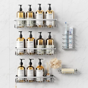 5 Pack Shower Shelves for Inside Bathroom, Rustproof Adhesive Bathroom Organizer with Soap Holder, No Drilling Washroom Organizers and Storage for Bathtub Room, Matte silver 5 Pack Shower Shelves for Inside Bathroom, Rustproof Adhesive Bathroom Organizer with Soap Holder, No Drilling Washroom Organizers and Storage for Bathtub Room, Matte silver