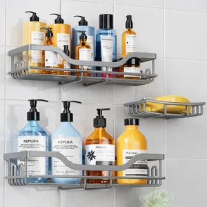 3-Pack Shower Caddy with Soap Holder, Adhesive Rustproof No-drill Strudy Loading Inside Shower Organizer Shelves Rack Storage Bathroom Organization for Smooth Wall Glass Tile, Grey 3-Pack Shower Caddy with Soap Holder, Adhesive Rustproof No-drill Strudy Loading Inside Shower Organizer Shelves Rack Storage Bathroom Organization for Smooth Wall Glass Tile, Grey