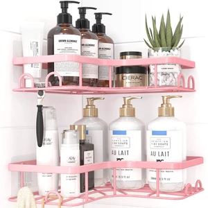 2 Pack, Adhesive Shower Organizers, Rustproof Stainless Steel Shower Shelves with 8 Hooks, No Drilling Bathroom Organizers and Storage Racks, Space-Saving, Pink, Medium 2 Pack, Adhesive Shower Organizers, Rustproof Stainless Steel Shower Shelves with 8 Hooks, No Drilling Bathroom Organizers and Storage Racks, Space-Saving, Pink, Medium