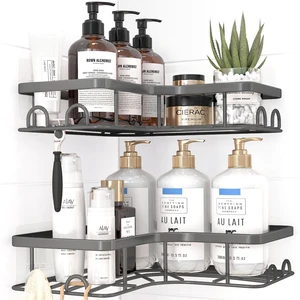 2 Pack, Adhesive Shower Organizers, Rustproof Stainless Steel Shower Shelves with 8 Hooks, No Drilling Bathroom Organizers and Storage Racks, Space-Saving, Grey, Medium 2 Pack, Adhesive Shower Organizers, Rustproof Stainless Steel Shower Shelves with 8 Hooks, No Drilling Bathroom Organizers and Storage Racks, Space-Saving, Grey, Medium