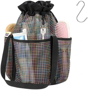 2-Handle Shower Bag for Dorm | Tall 5 Pockets, S-Hook, Quick-Dry Mesh, College Dorm Room Essentials for Girls, Camping, Gym, Travel & Bathroom, Black Grid 2-Handle Shower Bag for Dorm | Tall 5 Pockets, S-Hook, Quick-Dry Mesh, College Dorm Room Essentials for Girls, Camping, Gym, Travel & Bathroom, Black Grid