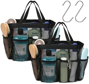 2 Packs, S-Hook, Shower Bag for Dorm Camping | 8 Pockets, 2-Handle, Quick-Dry, Toiletry Organizer, College Dorm Room Essentials for Girls, Gym, Travel & Bathroom, Black 2 Packs, S-Hook, Shower Bag for Dorm Camping | 8 Pockets, 2-Handle, Quick-Dry, Toiletry Organizer, College Dorm Room Essentials for Girls, Gym, Travel & Bathroom, Black