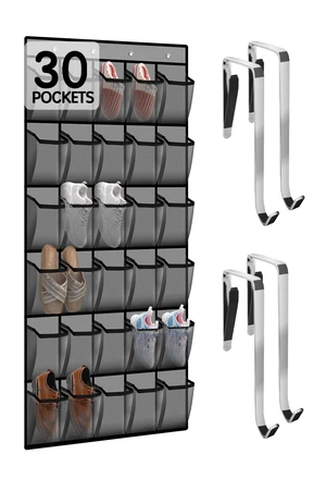 Over the Door Shoe Organizer with 30 Breathable Mesh Pockets - Large Capacity Closet Storage for Men & Women, Hanging Shoe Rack Organizer (Gray) Over the Door Shoe Organizer with 30 Breathable Mesh Pockets - Large Capacity Closet Storage for Men & Women, Hanging Shoe Rack Organizer (Gray)