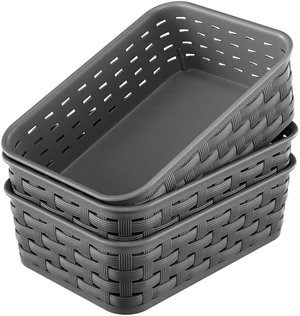 3 Pack Small Plastic Basket, Storage Bin Baskets for Organizing, Pantry Organizer Household Wicker Storage for Laundry Room, Bedrooms, Kitchens, Cabinets, Countertops, Dark Gray 3 Pack Small Plastic Basket, Storage Bin Baskets for Organizing, Pantry Organizer Household Wicker Storage for Laundry Room, Bedrooms, Kitchens, Cabinets, Countertops, Dark Gray