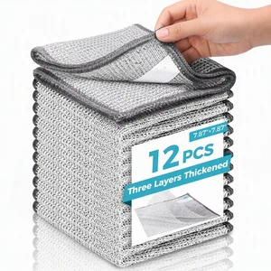 12pcs Upgrade 3-Layer Non-Scratch Steel Wool Dish Rags for Washing Dishes | Wet & Dry Clening, Effortlessly Strips Stuck-on Grime, Great for Cookware, Sinks, Dishes and Stove tops 7.87 x 7.87 12pcs Upgrade 3-Layer Non-Scratch Steel Wool Dish Rags for Washing Dishes | Wet & Dry Clening, Effortlessly Strips Stuck-on Grime, Great for Cookware, Sinks, Dishes and Stove tops 7.87 x 7.87