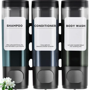 Shampoo Conditioner Shower Soap Dispenser 3 Chamber Wall Mount Black | Refillable. Leakproof 900ml. No-Drill Wall Mount. Soap, Shampoo, Conditioner, Body Wash, Shower Gel, Bathroom Set. BPA-Free. Shampoo Conditioner Shower Soap Dispenser 3 Chamber Wall Mount Black | Refillable. Leakproof 900ml. No-Drill Wall Mount. Soap, Shampoo, Conditioner, Body Wash, Shower Gel, Bathroom Set. BPA-Free.