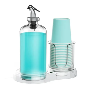 Mouthwash Dispenser for Bathroom with Cup Holder Detachable Glass Mouthwash Container 16 Oz,Refillable Mouth Washer Dispenser for Countertop Mouthwash Dispenser for Bathroom with Cup Holder Detachable Glass Mouthwash Container 16 Oz,Refillable Mouth Washer Dispenser for Countertop
