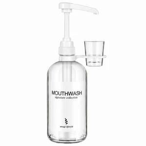 Onsogi Glass Mouthwash Dispenser with White Cup Holder and Pump, 16 Oz Rustic Boho Mouthwash Dispenser for Bathroom Farmhouse Decor - 1 Pack Clear Onsogi Glass Mouthwash Dispenser with White Cup Holder and Pump, 16 Oz Rustic Boho Mouthwash Dispenser for Bathroom Farmhouse Decor - 1 Pack Clear