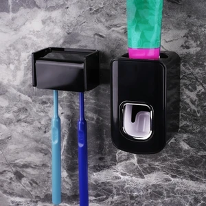 2 Slots Wall Mount Toothbrush Holder with Cover, Self Adhesive Toothbrush Storage Organizer for Shower, Toothbrush Hanger with Automatic Toothpaste Squeezer Dispenser(Black) 2 Slots Wall Mount Toothbrush Holder with Cover, Self Adhesive Toothbrush Storage Organizer for Shower, Toothbrush Hanger with Automatic Toothpaste Squeezer Dispenser(Black)