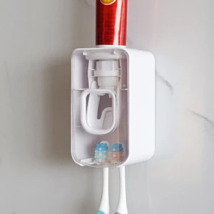 2 Slot Toothbrush Holder and Toothpaste Dispenser Wall Mounted, Automatic Toothpaste Squeezer, 2 in 1 Tooth Brush Toothpaste Organizer for Shower (Clear) 2 Slot Toothbrush Holder and Toothpaste Dispenser Wall Mounted, Automatic Toothpaste Squeezer, 2 in 1 Tooth Brush Toothpaste Organizer for Shower (Clear)