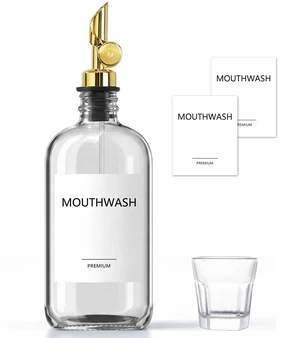 Mouthwash Dispenser for Bathroom, 17 fl oz Glass Mouthwash Dispenser with Cup, Mouth Wash Container Bottle with Cup, Large Capacity Refillable Mouthwash Decanter, Clear, 1 Pack Mouthwash Dispenser for Bathroom, 17 fl oz Glass Mouthwash Dispenser with Cup, Mouth Wash Container Bottle with Cup, Large Capacity Refillable Mouthwash Decanter, Clear, 1 Pack