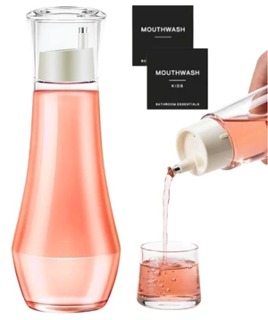 Abriclo Glass Mouthwash Dispenser for Bathroom, Refillable Cystal Mouth Wash Bottle with Lid Cup 260ML Lead-Free Thickened Glass Dispenser Leak-Proof Design with 2 Matte Labels Multi-Purpose- 8.8oz Abriclo Glass Mouthwash Dispenser for Bathroom, Refillable Cystal Mouth Wash Bottle with Lid Cup 260ML Lead-Free Thickened Glass Dispenser Leak-Proof Design with 2 Matte Labels Multi-Purpose- 8.8oz