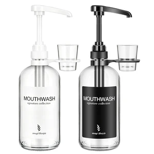 Onsogi Glass Mouthwash Dispensers with Plastic Cup Holders and Pumps, 16 Oz Rustic Boho Mouthwash Dispensers for Bathroom Farmhouse Decor - 2 Pack Clear Onsogi Glass Mouthwash Dispensers with Plastic Cup Holders and Pumps, 16 Oz Rustic Boho Mouthwash Dispensers for Bathroom Farmhouse Decor - 2 Pack Clear