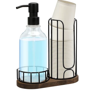 Country-Style Bathroom Cup Holder with 17 oz Reusable Mouthwash Dispenser, 2-Compartment 3oz Disposable Mouthwash Cup Storage Rack, Iron Bathroom Accessories Country-Style Bathroom Cup Holder with 17 oz Reusable Mouthwash Dispenser, 2-Compartment 3oz Disposable Mouthwash Cup Storage Rack, Iron Bathroom Accessories