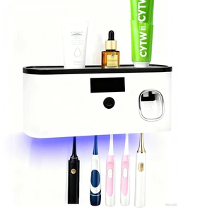 Toothbrush Sterilizer Holder Wall Mounted, USB Rechargeable Automatic Toothpaste Dispenser with 5 Brush Slots, Bathroom Organizer for Families (White) Toothbrush Sterilizer Holder Wall Mounted, USB Rechargeable Automatic Toothpaste Dispenser with 5 Brush Slots, Bathroom Organizer for Families (White)