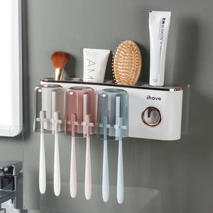 Toothbrush Holders for Bathrooms Wall Mounted with Dispenser & 3 Cups | 9 Slots Wall Mount Toothbrush Holders for Bathrooms with Squeeze Toothpaste Dispenser, 3 Cups & 3 Compartments Organizer Toothbrush Holders for Bathrooms Wall Mounted with Dispenser & 3 Cups | 9 Slots Wall Mount Toothbrush Holders for Bathrooms with Squeeze Toothpaste Dispenser, 3 Cups & 3 Compartments Organizer