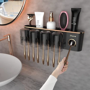 Toothbrush Holders for Bathrooms Wall Mounted with Dispenser & 4 Cups | 12 Slots Wall Mount Toothbrush Holders for Bathrooms with Squeeze Toothpaste Dispenser, 4 Cups & 4 Compartments Organizer Toothbrush Holders for Bathrooms Wall Mounted with Dispenser & 4 Cups | 12 Slots Wall Mount Toothbrush Holders for Bathrooms with Squeeze Toothpaste Dispenser, 4 Cups & 4 Compartments Organizer